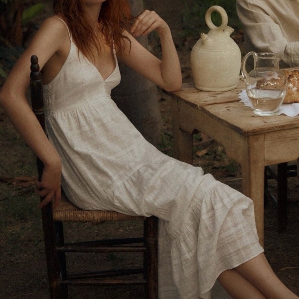 ZARA NWT White Summer Dress Camisole Seashell Strappy Tiered Midi/Maxi Dress